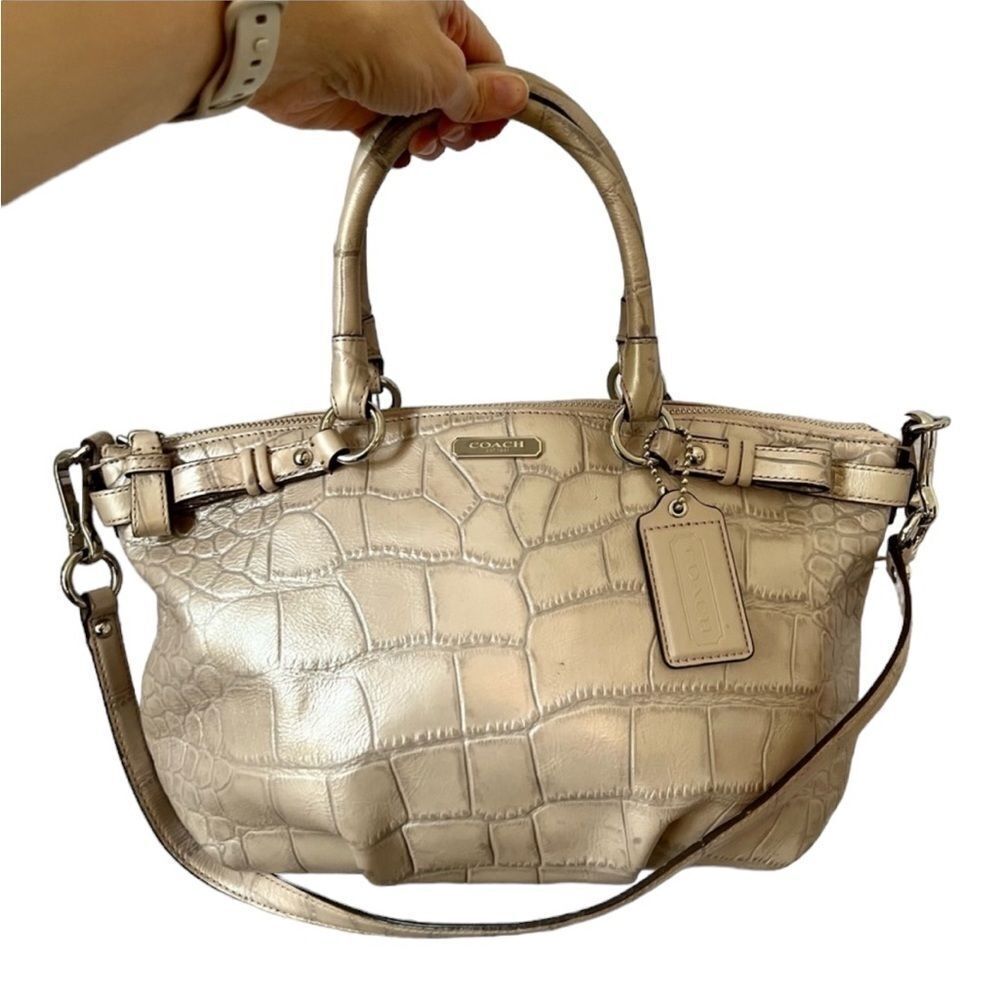 Coach sand taupe croc embossed leather satchel crossbody bag capsule chic